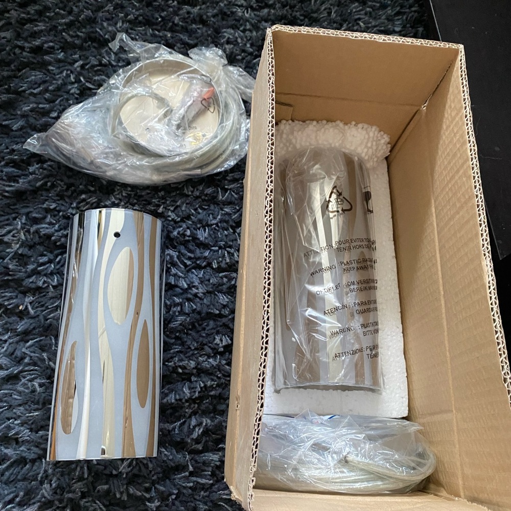 2 chrome and frosted white pendant lights